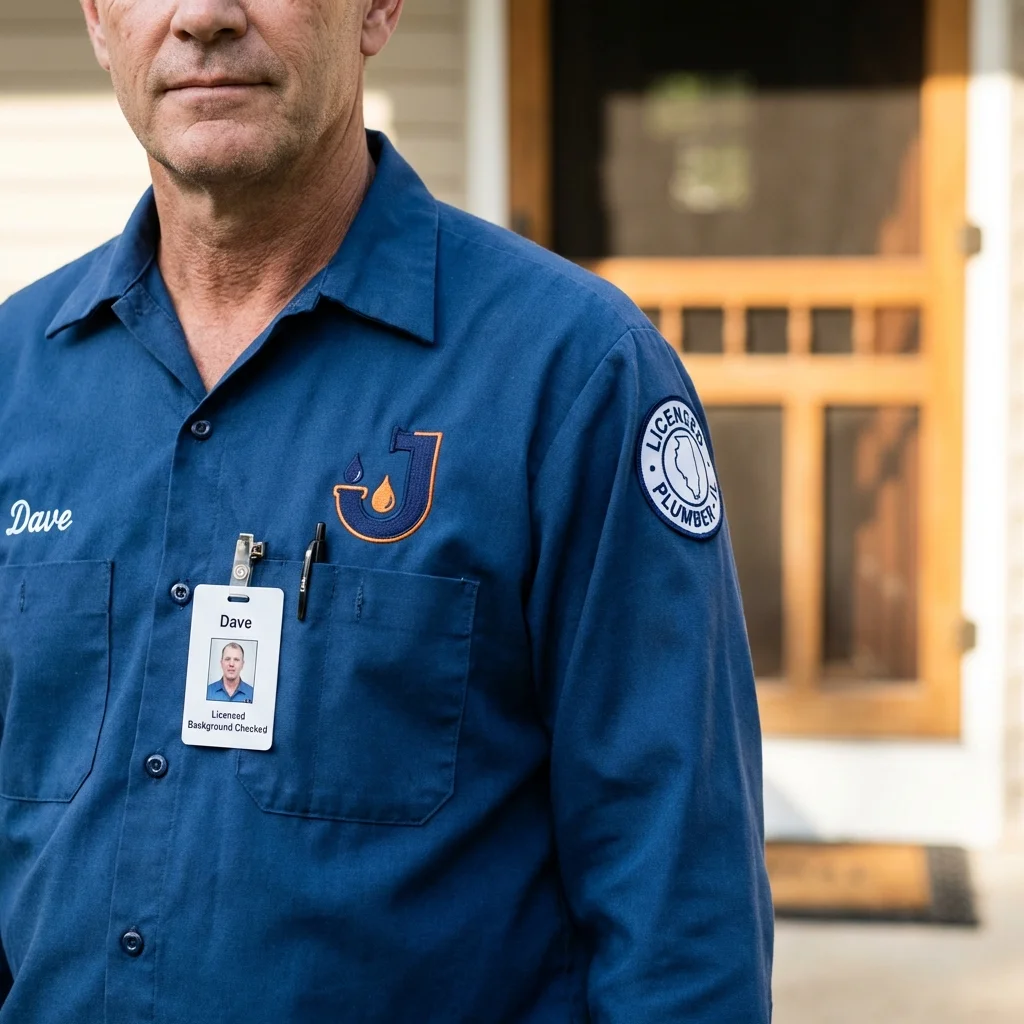 Licensed plumber showing ID badge in Hartford City, IN