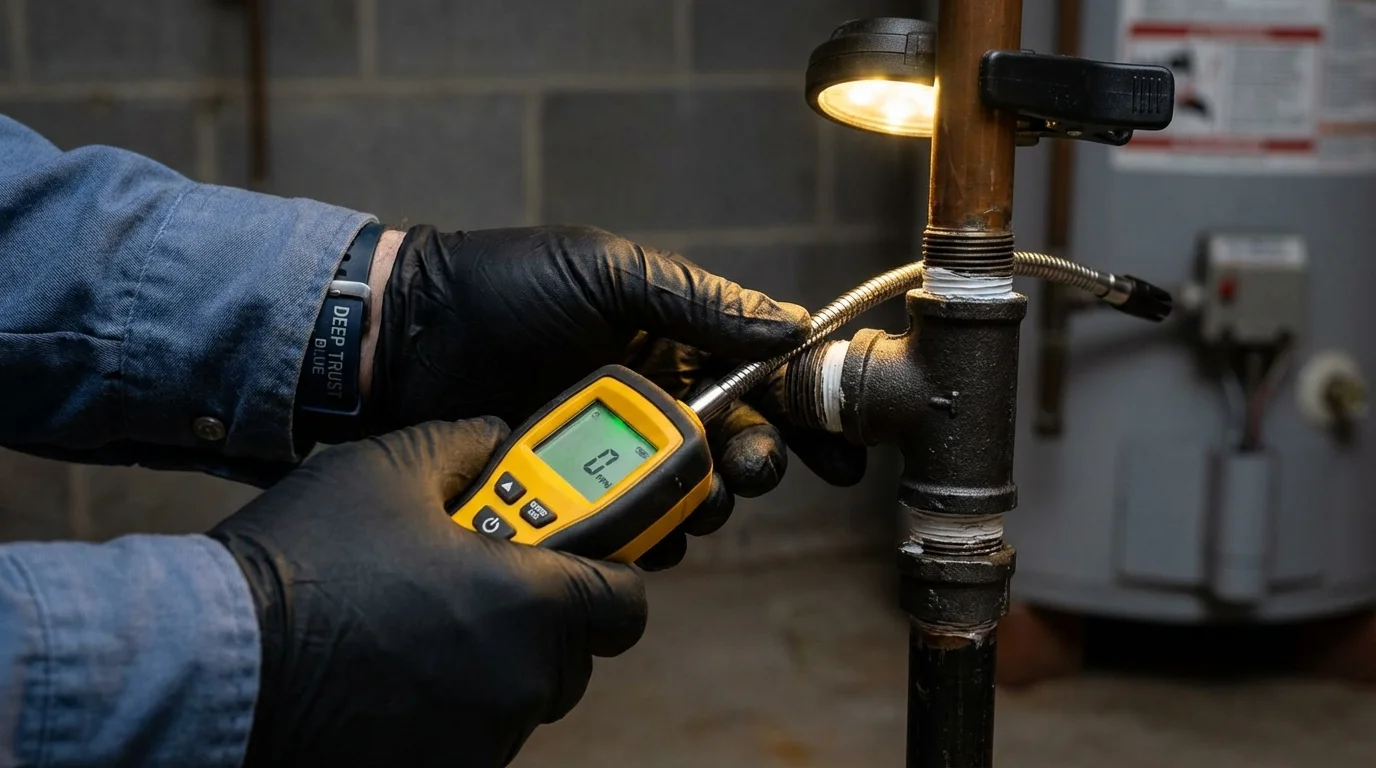 Gas leak detection with electronic sniffer by Johns Plumbing LLC in Hartford City