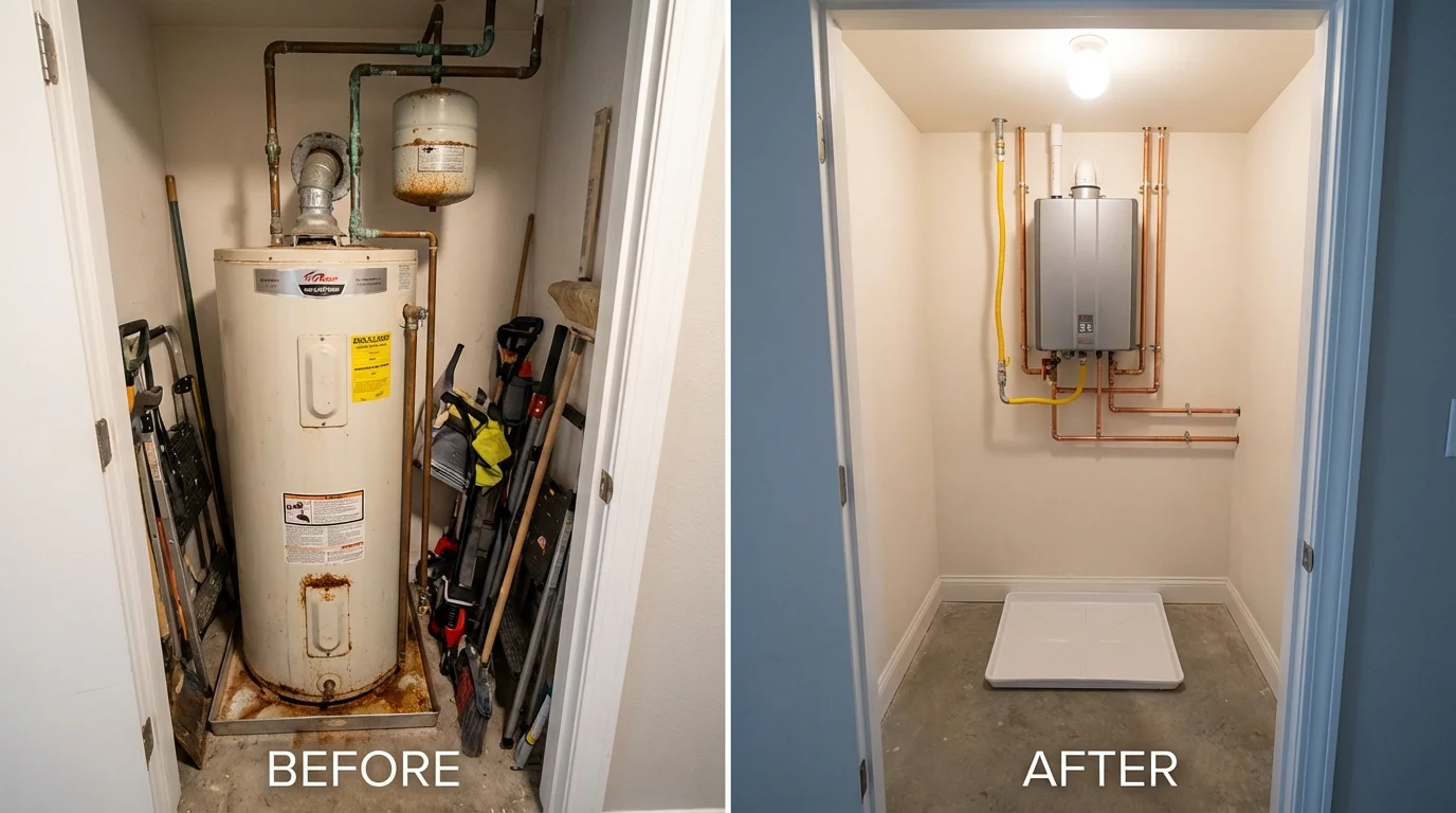 Tank water heater versus wall-mounted tankless unit comparison for Hartford City, IN homeowners